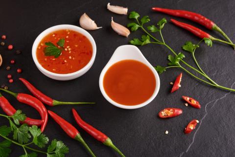 Hot sauce with chili peppers