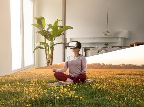 A picture of a person using a VR headset