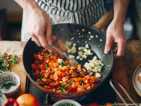 a person cooking over the stove