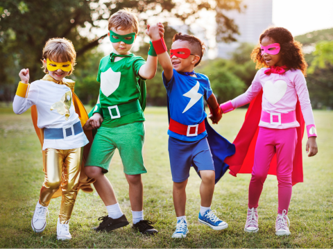 kids in superhero costumes