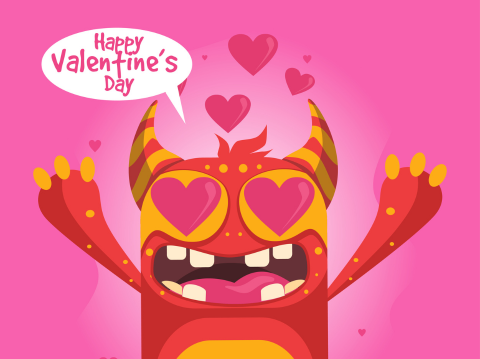 cartoon monster wishing you a happy valentines day