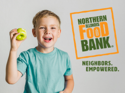 boy holding apple next to NIFB logo