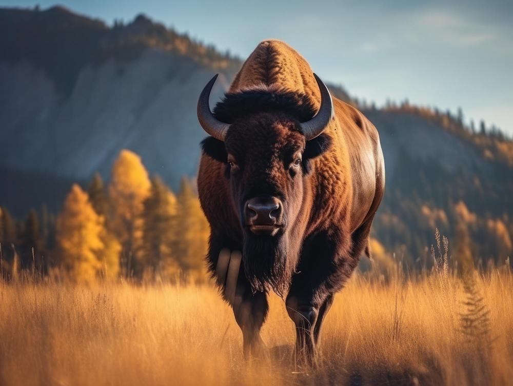 Bison standing in prairie grass