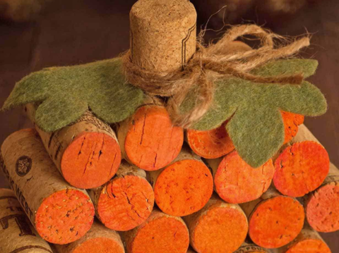 Wine cork pumpkin craft