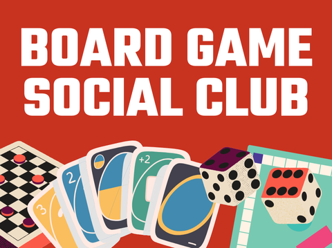 Board Game Social Club text with game clipart