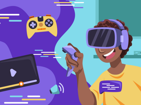 Cartoon teen using VR 